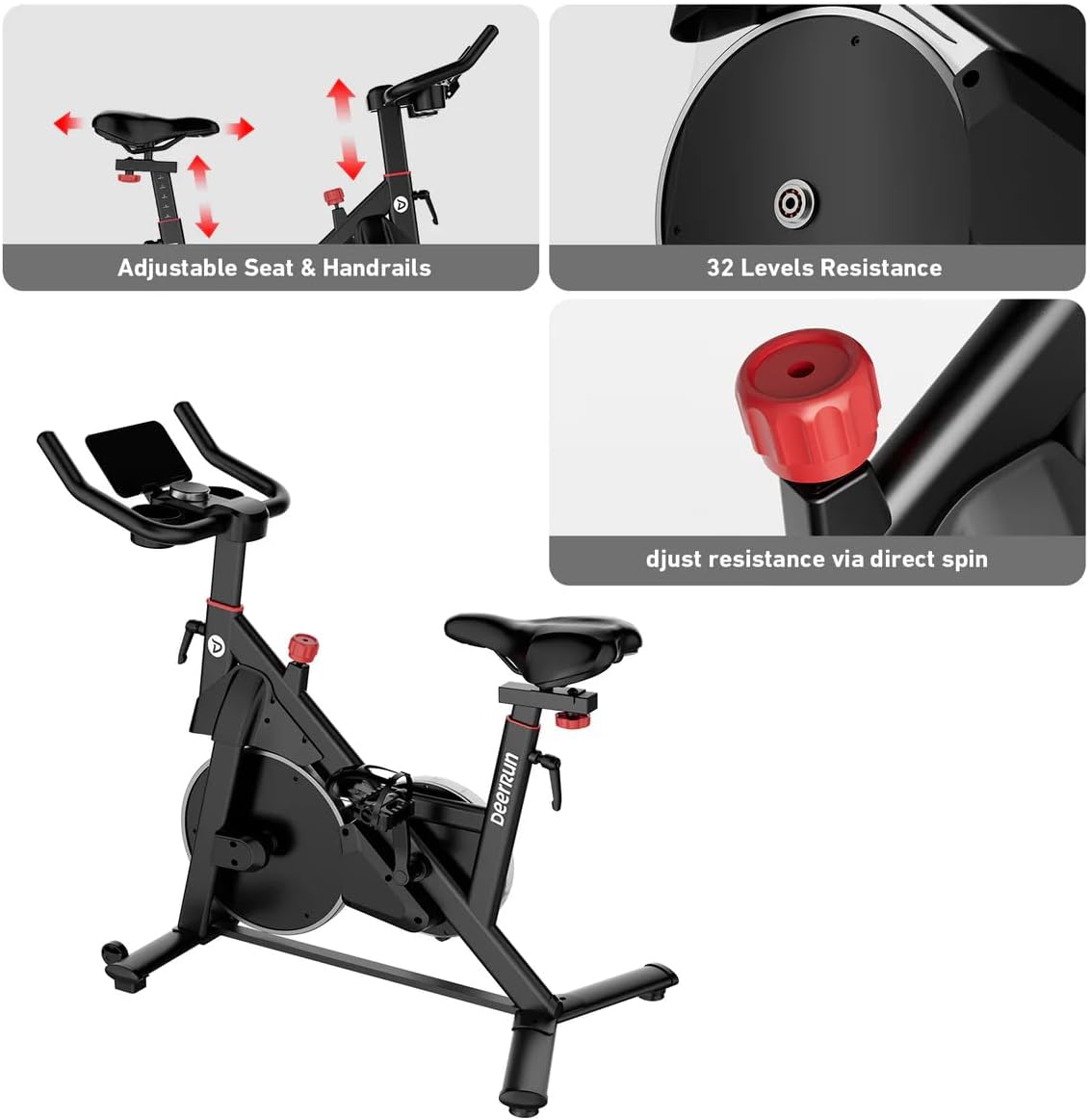 DeerRun Exercise Bike, Indoor Cycling Bike with Adjustable Magnetic Resistance, Low-Noise Belt Drive Stationary Bike for Home Cardio, 300 lb Capacity, Device Mount & LCD Monitor