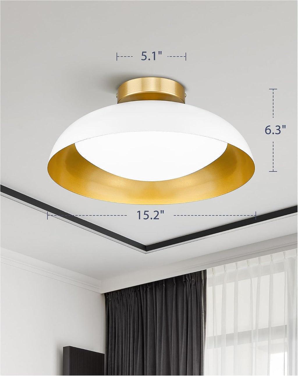 kudos LED Flush Mount Ceiling Light, 2 Pack 16 Inch Ceiling Lights, 24W 2400Lm White and Gold Flush Mount Light Fixtures for Kitchen, Hallway, Bathroom, 5CCT Adjustable, KDCL02-WT-2PK