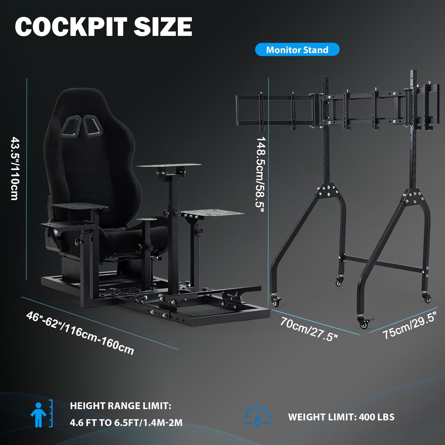 Anman Pro Flight Racing Simulator Cockpit with Triple Monitor Stand, Adjustable Frame for Direct Drive Wheels (≤10Nm), Fits 27/32 inch Screens