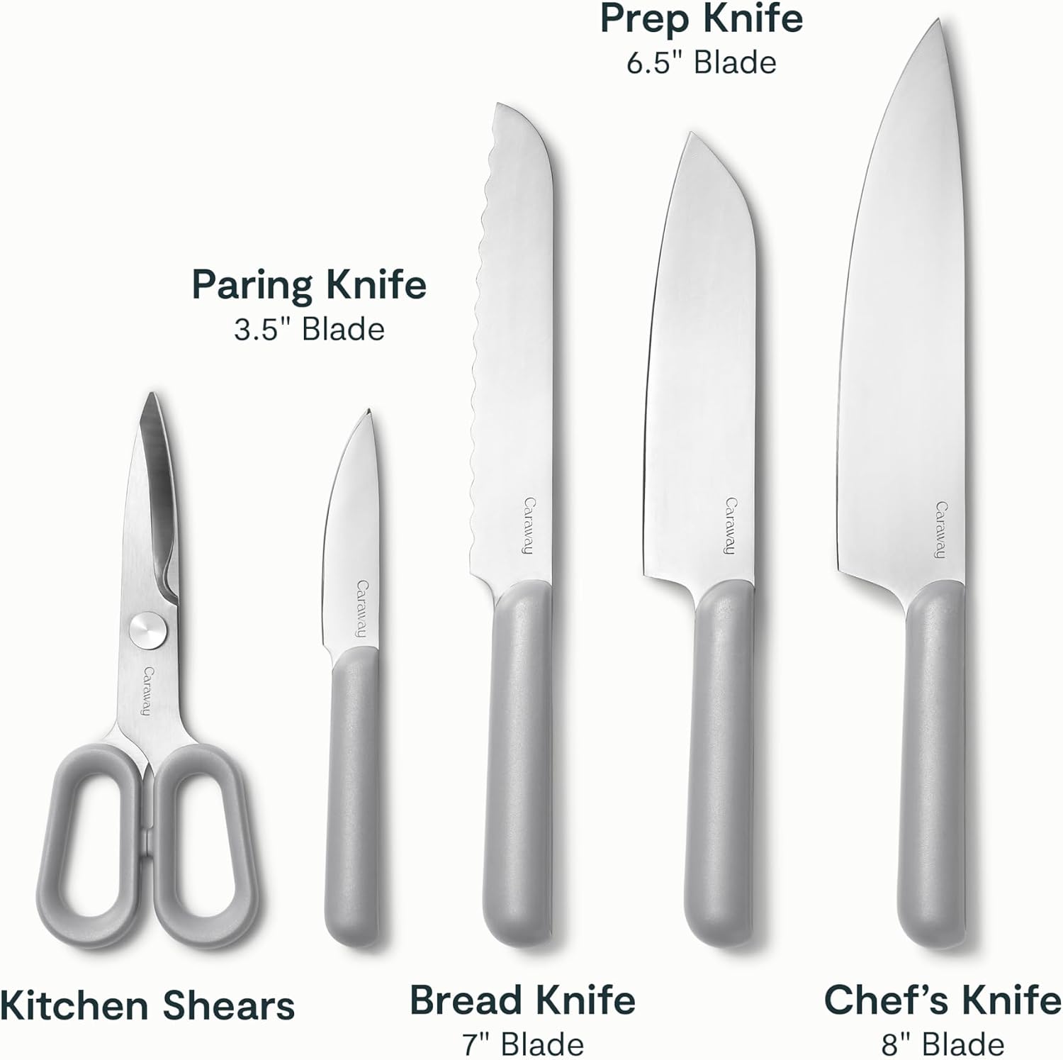 Caraway 14-Piece Kitchen Prep Set - Kitchen Knife Set & Wooden Utensil Set - Made With Premium German Steel Blades & FSC-Certified Birch Wood - Non-Toxic Materials - Includes Organizer - Grey