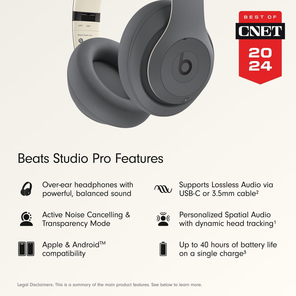 Beats Studio Pro - Premium Wireless Over-Ear Headphones- Up to 40-Hour Battery Life, Active Noise Cancelling, USB-C Lossless Audio, Apple & Android Compatible - Amazon Exclusive Sand Gray (Renewed)