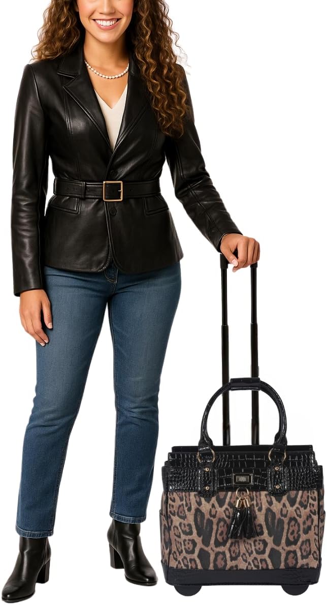 LTP London Leopard Rolling Laptop Bag for Women Computer Case - Fits 13'-17' Laptop