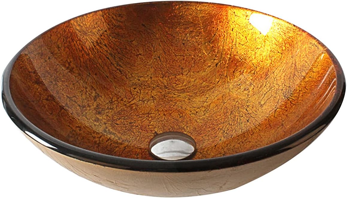 Bathroom Sink Tempered Glass Bathroom Wash Basin Sink, Bathroom Countertop Washroom Vessel Vanity Sink,Orange