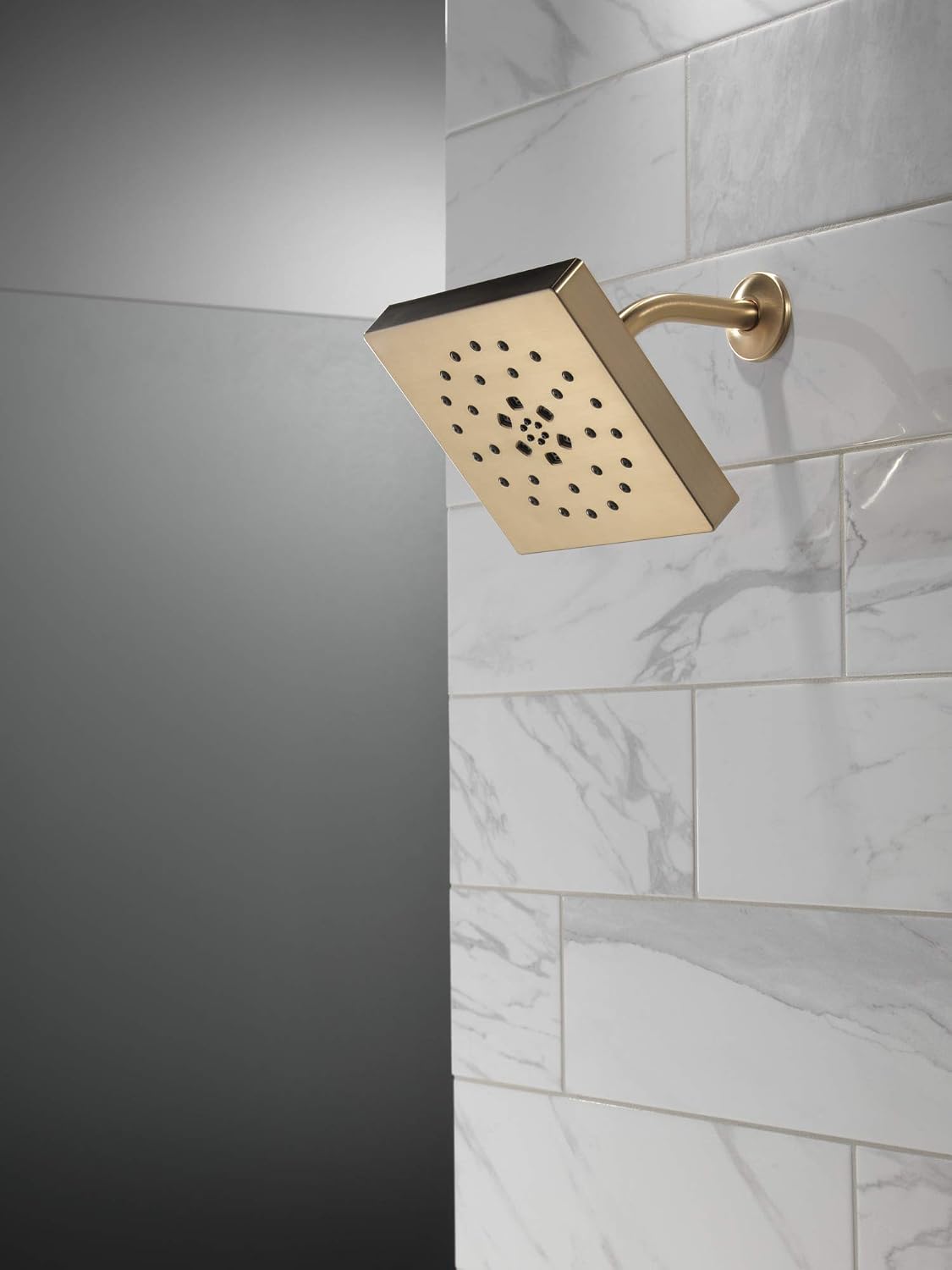 Delta 4-Setting Brushed Gold Shower Head with H2Okinetic Spray, 4 Inch Square Shower Head, Showerheads, 1.75 GPM Flow Rate, Champagne Bronze 52484-CZ
