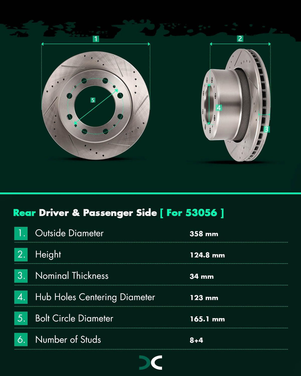 SCITOO Disc Brake Pads and Rotors Rear 14.09' Rotors Replacement For Ram For 2500 2019-2023,For Ram For 3500 2019-2023, 8/Lugs Vented Brake Kits