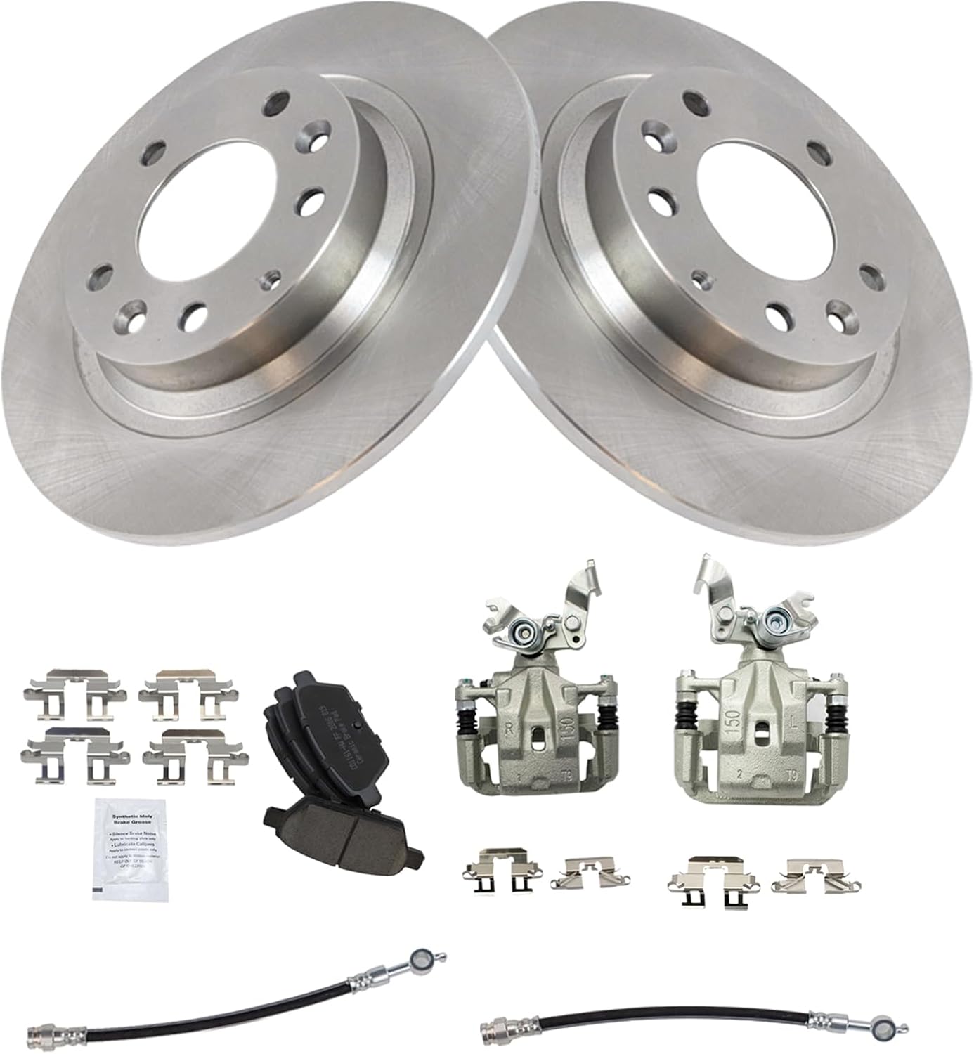 TRQ Rear Brake Pad and Rotor Set Ceramic Rotors Calipers Hoses Compatible with 2006-2009 Ford Fusion Lincoln MKZ Mercury Milan 2006-2008 Mazda 6 2006 Lincoln Zephyr
