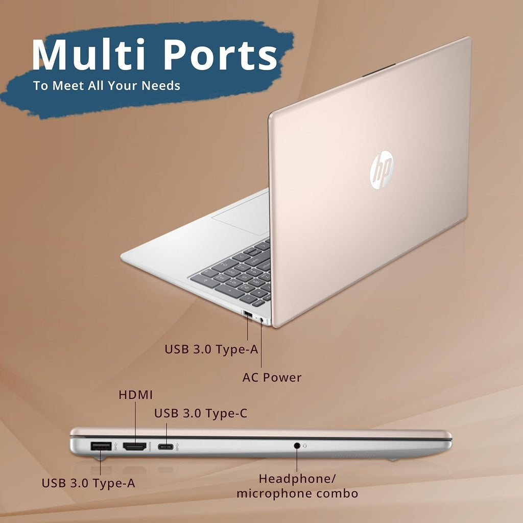 HP 15.6' FHD Laptop (AMD Ryzen 3, Windows 11, Webcam, Rose Gold Edition, Anti-Glare Micro-Edge Display, Fast Charge) – for Students, Remote Workers, and Family Use (8GB RAM | 512GB SSD)
