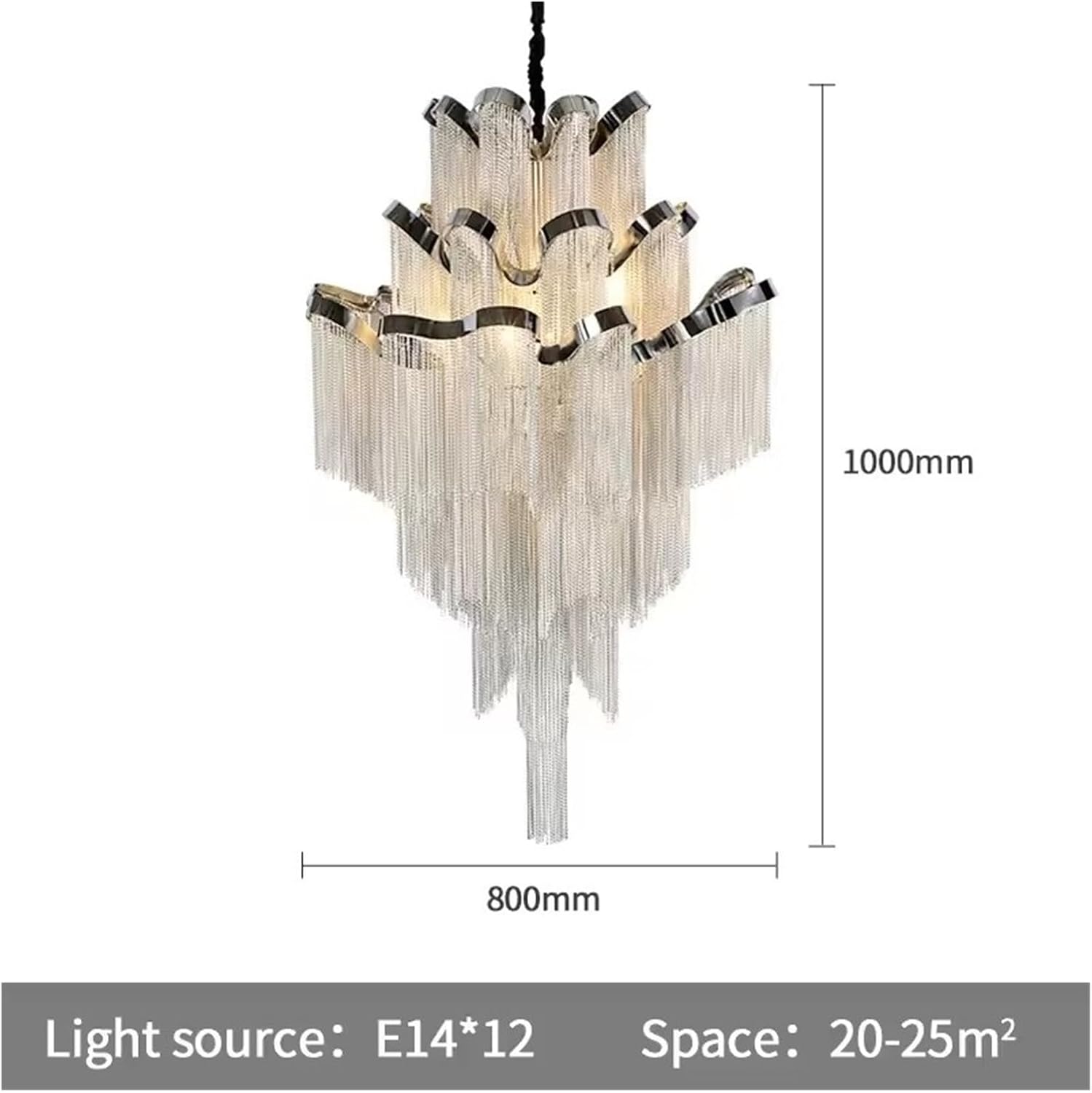 Modern Luxury Silver Gold Aluminium Chain LED Pendant Lamp Stair Pendant Hanging Light for Home Hotel Tassel Chandelier,Dining Light Fixtures