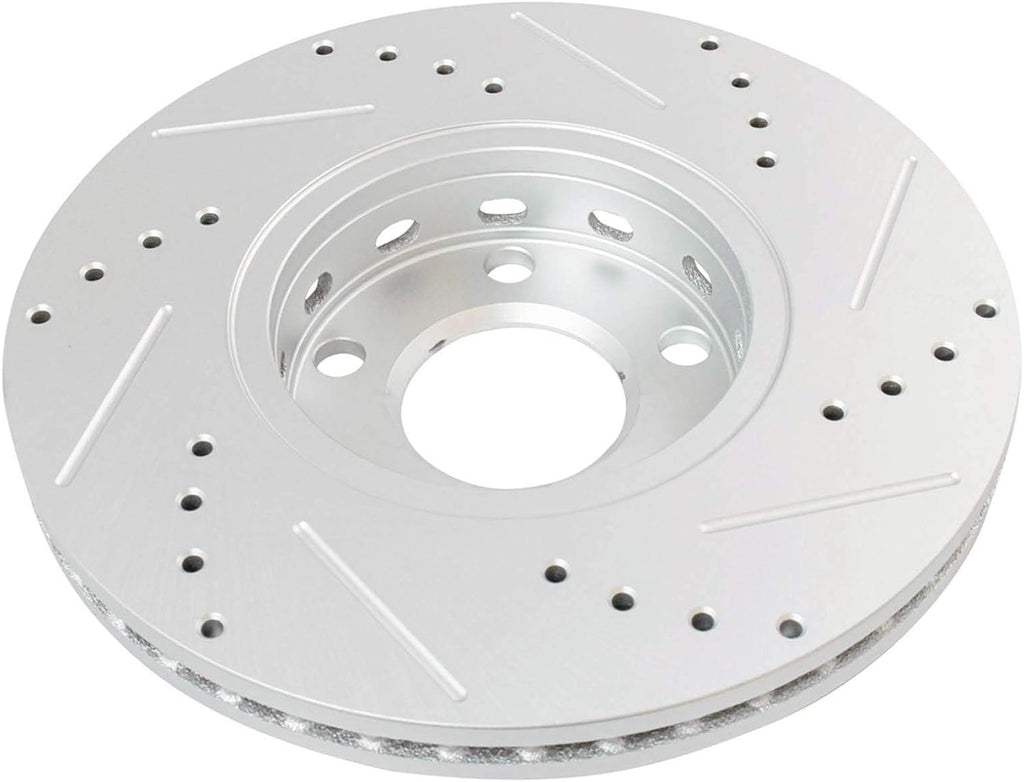 TRQ Performance Front and Rear Brake Pad and Rotor Set Semi Metallic Coated Drilled Slotted Vented Solid Compatible with 2002-2004 Audi A4 A4 Quattro