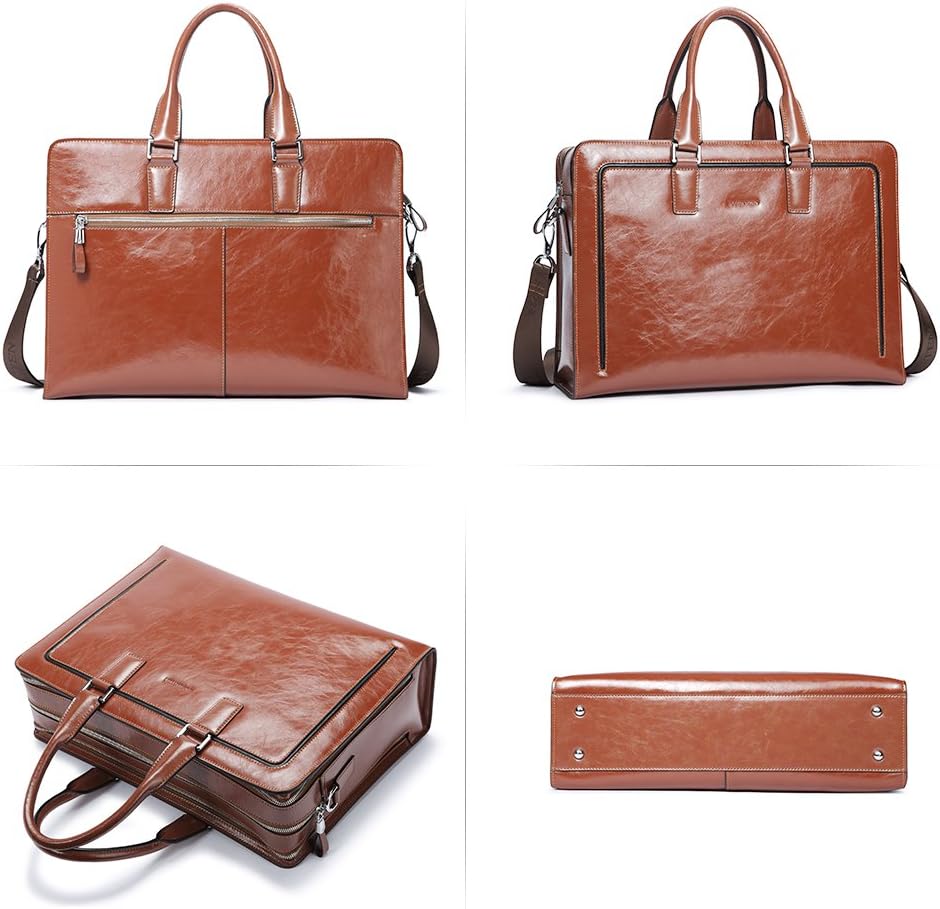 BOSTANTEN Women Genuine Leather Briefcase Tote Business Vintage Handbag 15.6' Laptop Shoulder Bag Brown