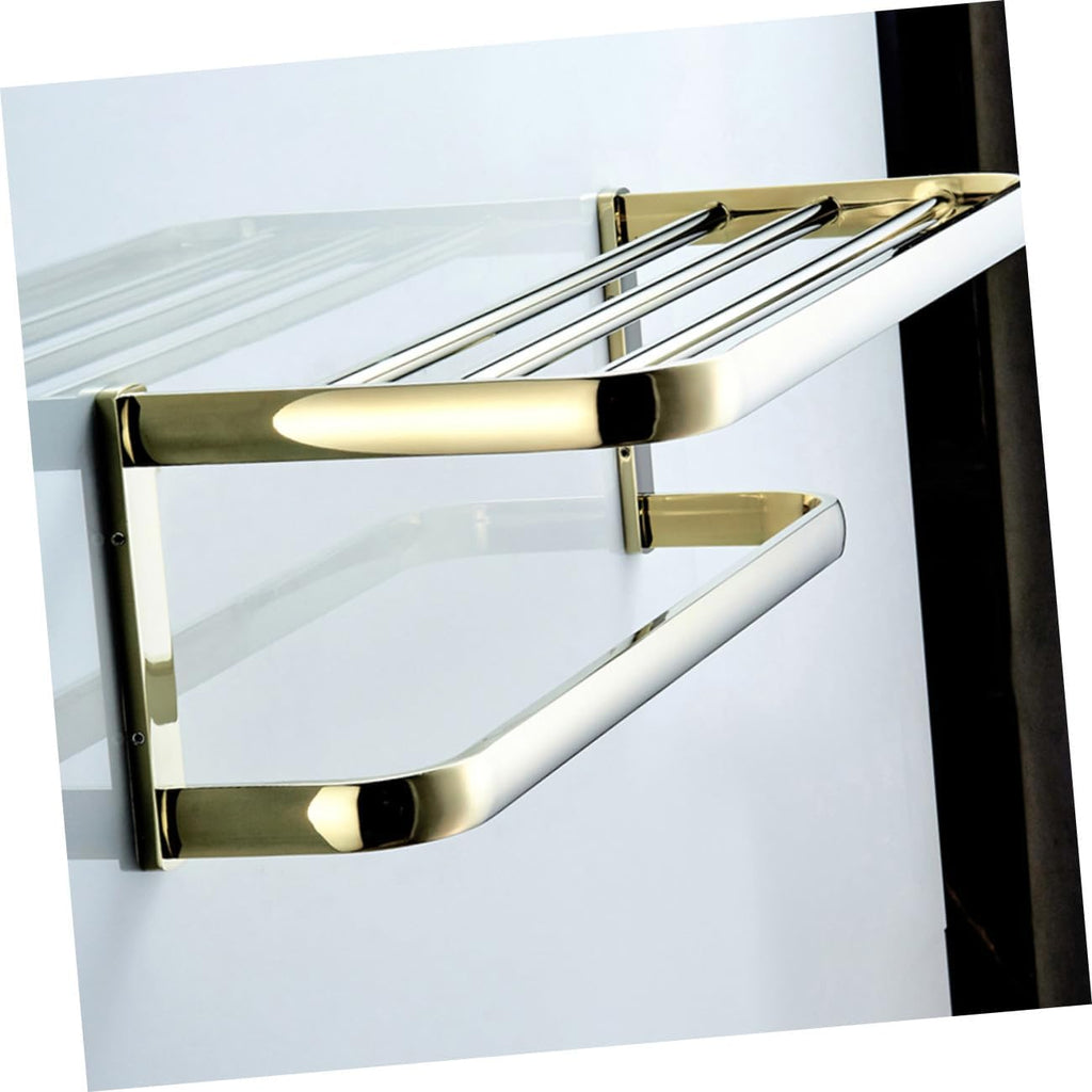 WOONEKY Wall-Mounted Brass Towel Rack 58cm Gold Tone Bathroom Towel Storage Holder Bathroom and Kitchen Multifunctional Drying Rail