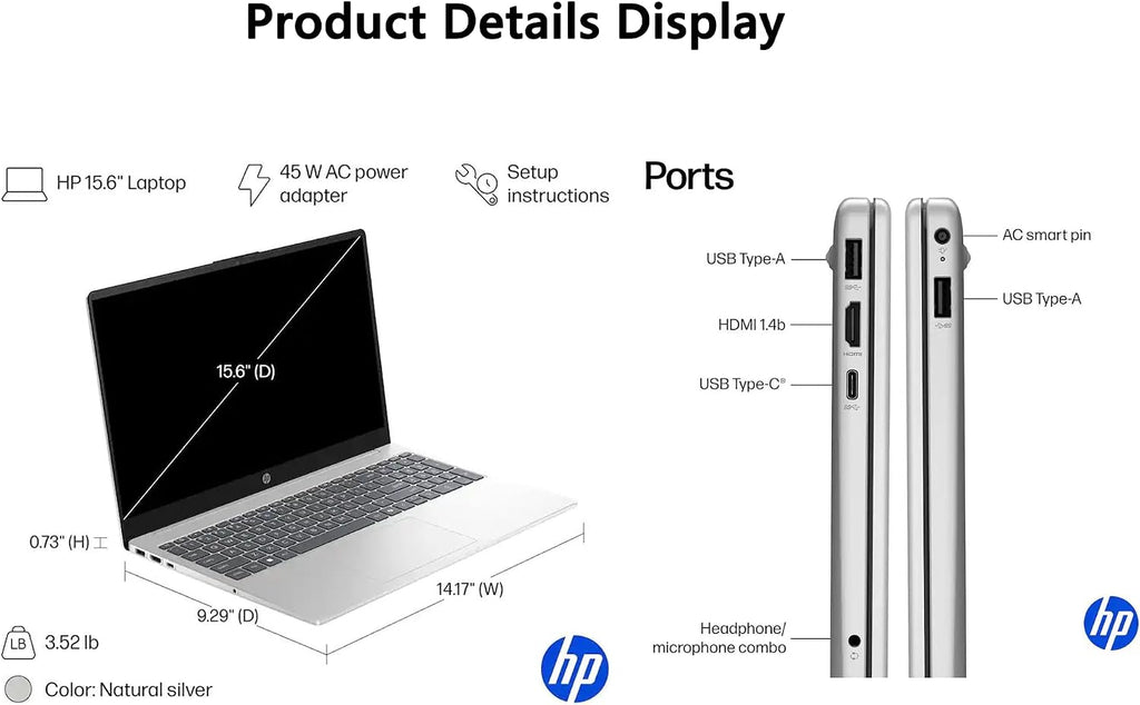 HP 15.6' FHD 300 Nits Touch Laptop | 13th Gen Intel Core i5-1334U 10-Core | 16GB RAM 512GB SSD | Long Battery Life| Privacy Camera| Wi-Fi 6| Copilot AI | Windows 11| for Business & Student| RK Bundle