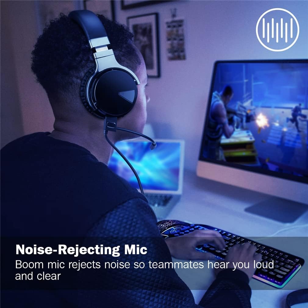 2 in 1 Active Noise Cancelling Gaming Headset Foldable Wireless Bluetooth Over-Ear Headphones with Detachable Boom Mic, Advanced 45Mm Speakers, 30H Playtime