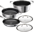 Hell's Kitchen 5-Piece Hybrid Cookware Set, Tri-Clad Stainless Steel & PFAS-Free Ceramic Nonstick, no PFOA, no PTFE, no Teflon, Non Toxic Cookware, Metal Utensil Safe, All cooktops & Oven Safe