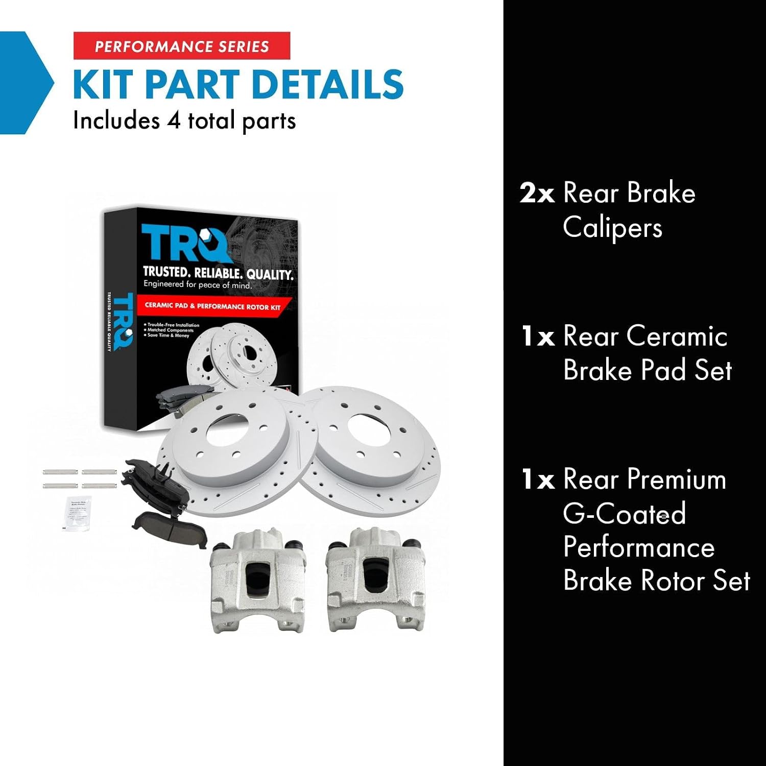 TRQ Performance Rear Brake Pad and Rotor Set Ceramic Coated Drilled Slotted Vented Rotors Calipers Compatible with 04-10 Infiniti QX56 05-15 Nissan Armada 2004 Nissan Pathfinder Armada 04-15 Titan