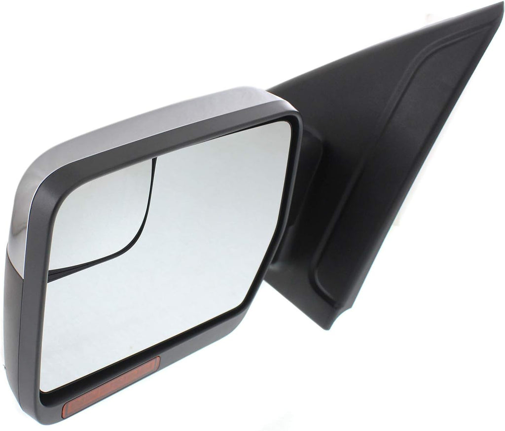 Kool Vue Driver Side Power Heated LED Car Mirror for Ford F-150 2011-2014 Power Fold with Signal Light, Spotter Glass, Memory & Puddle Lamp, Chrome