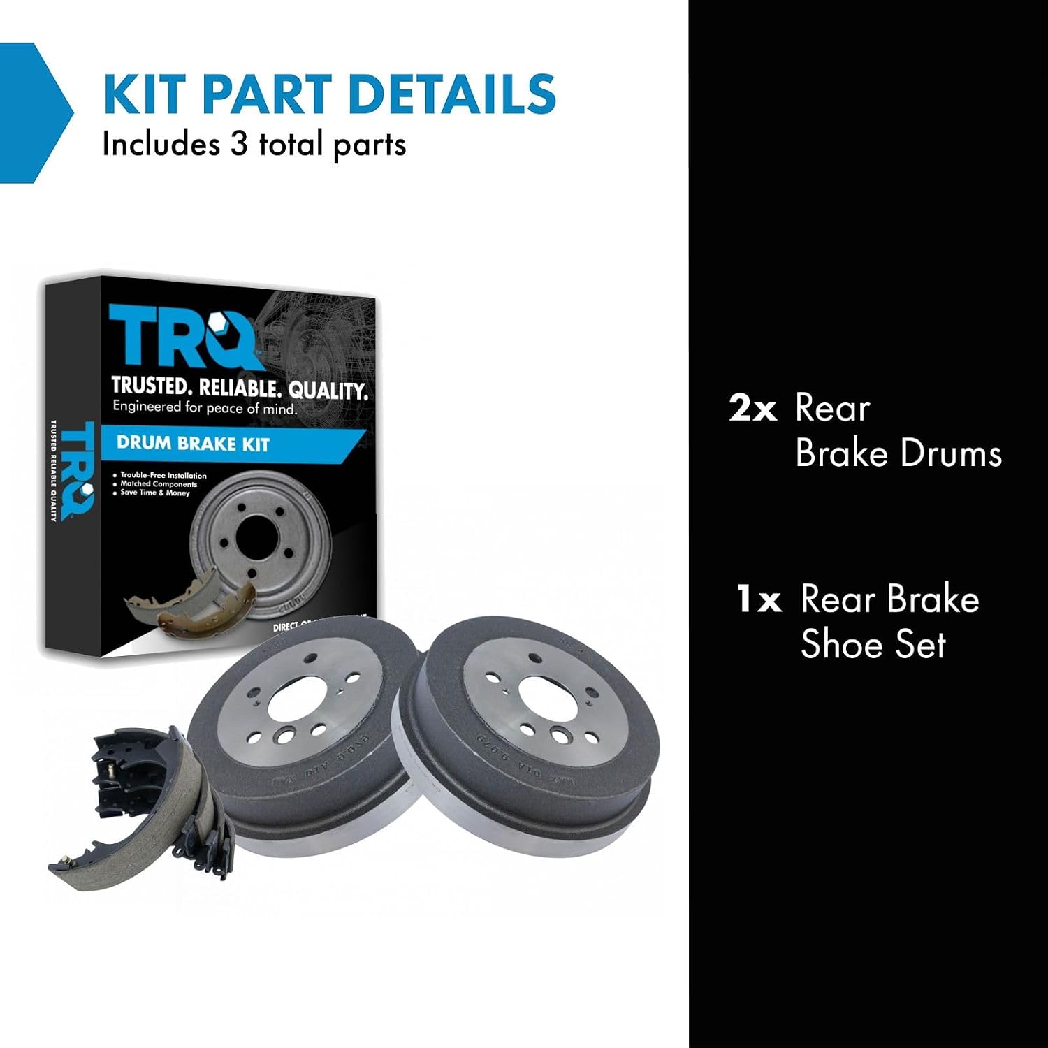 TRQ Rear Brake Shoe & Drum Kit Compatible with 1992-00 Toyota Camry 1999-01 Toyota Solara