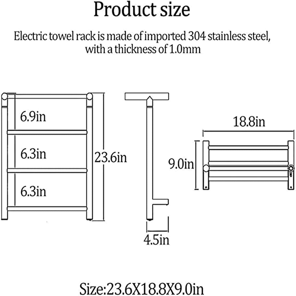 Towel Warmer 304 Stainless Steel Bathroom Toilet Heated Towel Rail Wall Mounted Electric Heating Towel Drying Rack Silver (Gold-Plug in