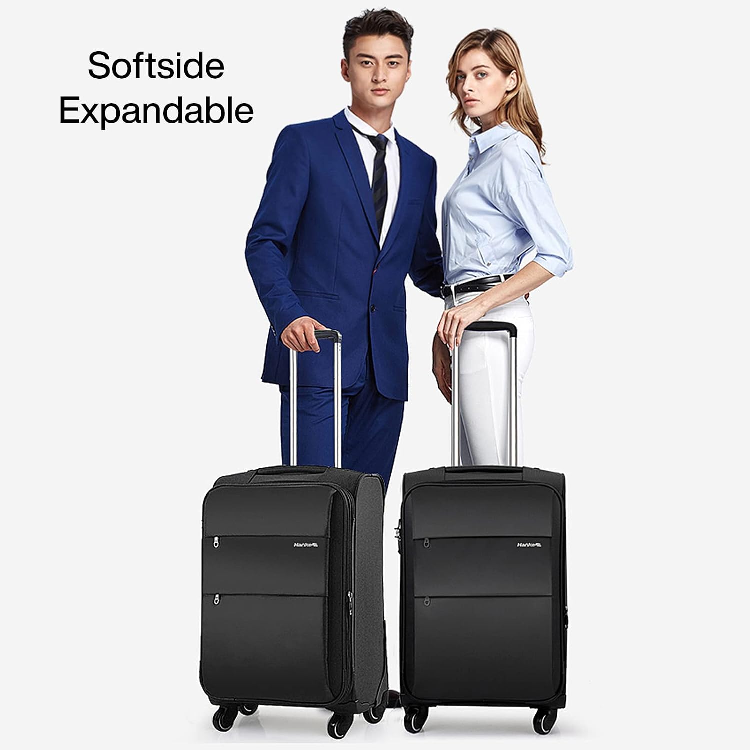 Hanke 20/28 Inch 2 Piece Luggage Sets with Spinner Wheels Expandable Luggage Large Suitcases with Wheels Lightweight Travel Luggage Rolling Suitcase with Lock Softside Checked Luggage.(Dark Gray)
