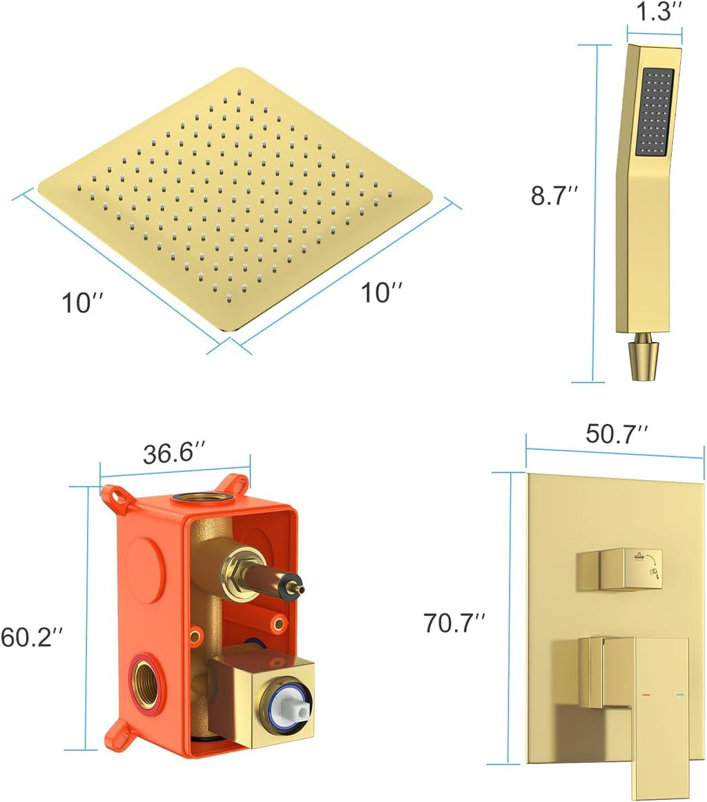 Shower Head Combo, Shower Heads with Handheld Spray Shower Faucet Set with 10 Inch Rainfall Gold Shower Head High Pressure Wall Mounted for Bathroom (Gold)-new