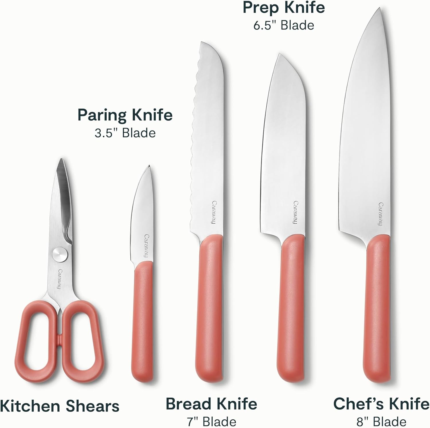 Caraway 14-Piece Kitchen Prep Set - Kitchen Knife Set & Wooden Utensil Set - Made With Premium German Steel Blades & FSC-Certified Birch Wood - Non-Toxic Materials - Includes Organizer - Perracotta