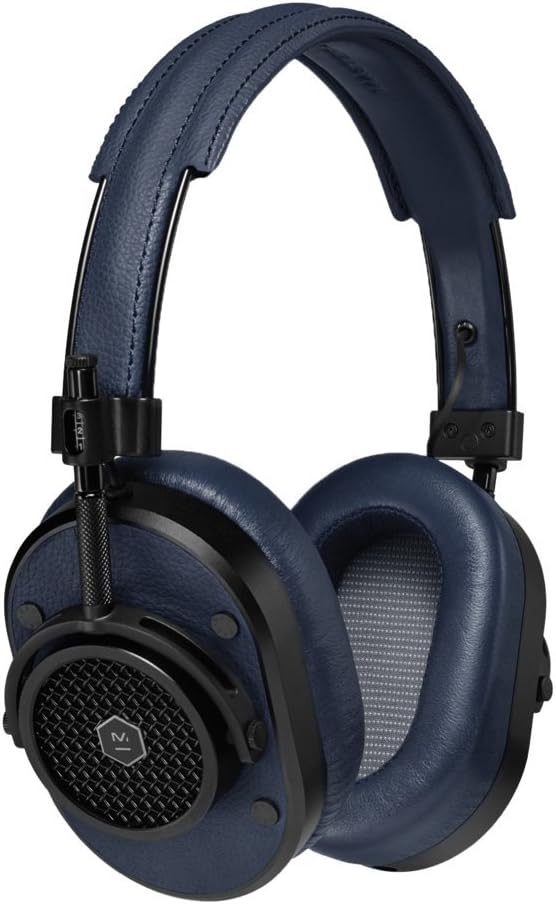 Master & Dynamic MH40 Over-Ear Headphones with Wire - Noise Isolating with Mic Recording Studio Headphones with Superior Sound, Black Metal/Navy Leather (MH40B4)