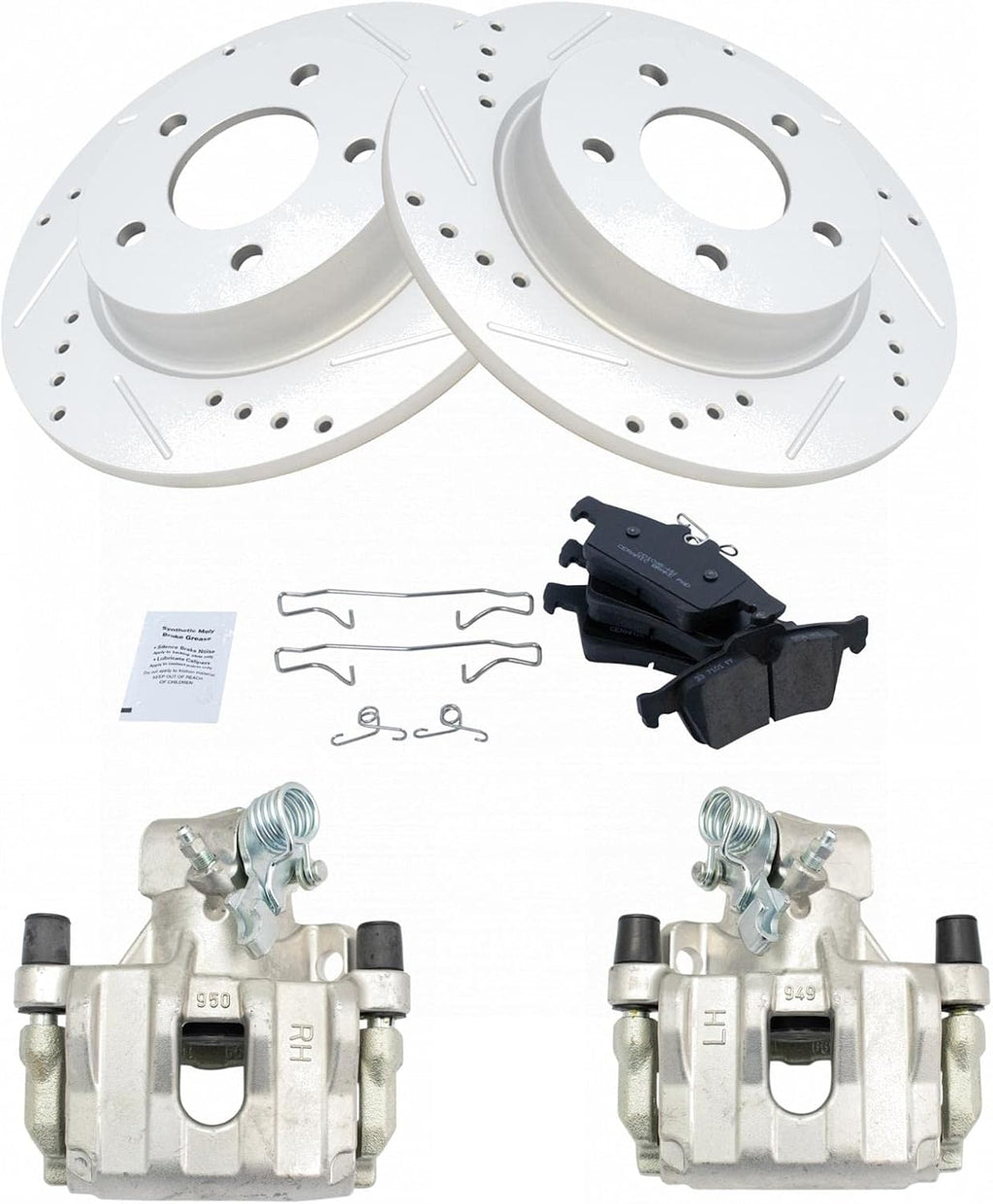TRQ Performance Rear Brake Pad and Rotor Set Ceramic Solid Rotors Calipers Compatible with 2009-2013 Mazda 3