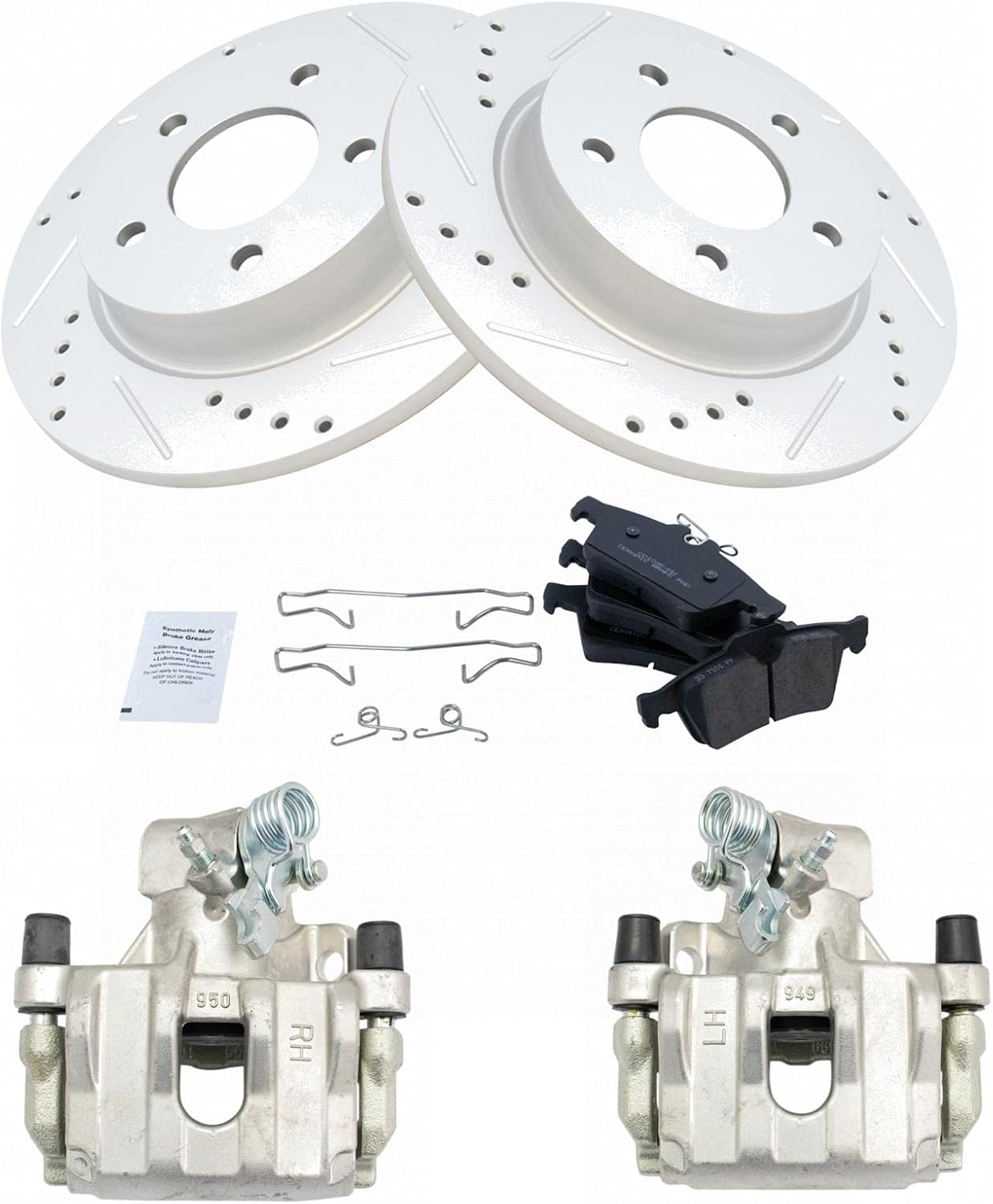 TRQ Performance Rear Brake Pad and Rotor Set Ceramic Solid Rotors Calipers Compatible with 2009-2013 Mazda 3