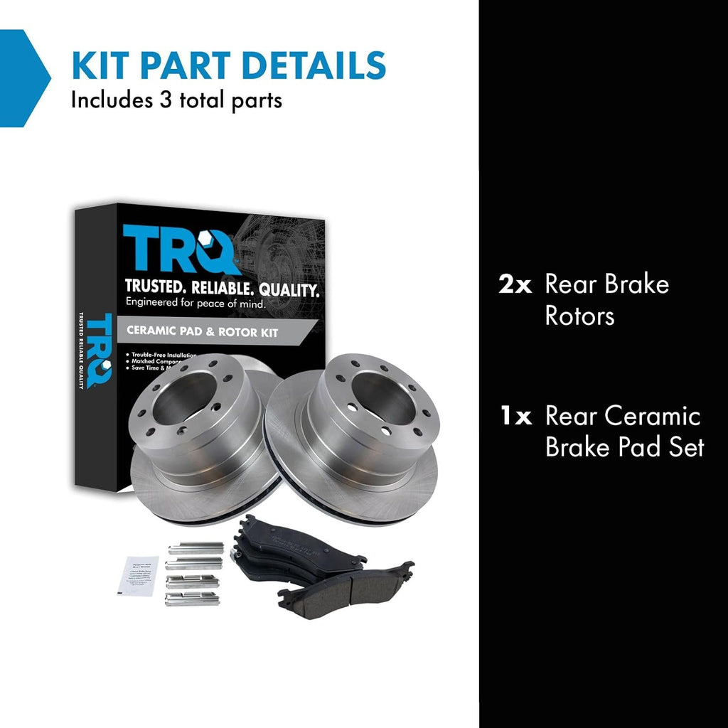 TRQ Rear Brake Pad & Rotor Kit Ceramic Compatible with 2006-2008 Dodge Ram 1500 2003-2008 Ram 2500, 3500