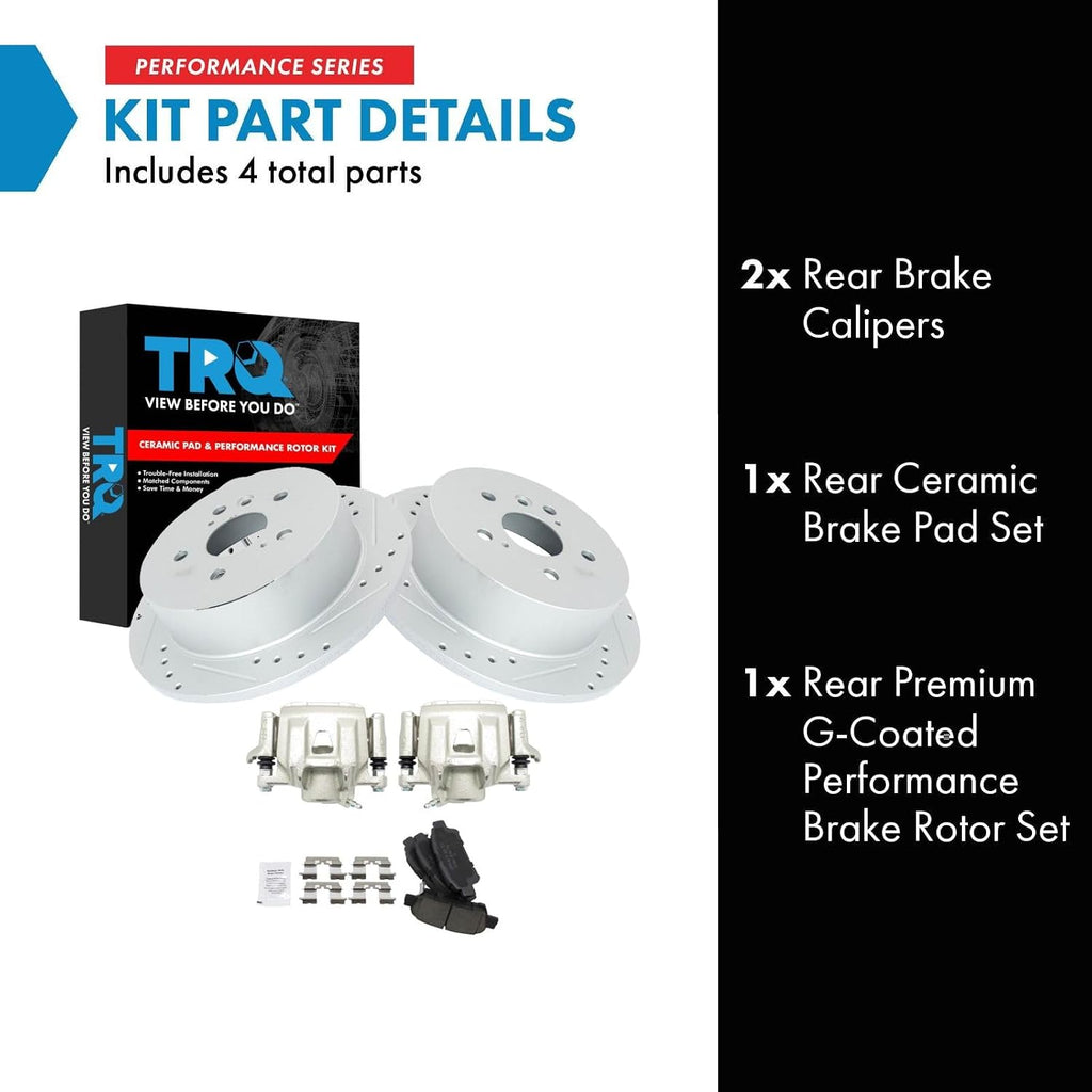 TRQ Performance Rear Brake Pad and Rotor Set Ceramic Solid Rotors Calipers Compatible with 2004-2010 Toyota Sienna