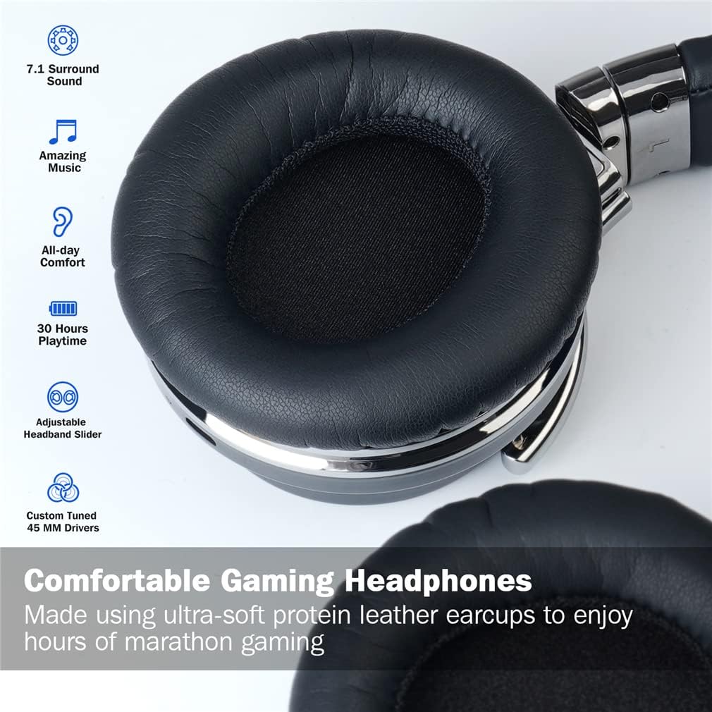 2 in 1 Active Noise Cancelling Gaming Headset Foldable Wireless Bluetooth Over-Ear Headphones with Detachable Boom Mic, Advanced 45Mm Speakers, 30H Playtime
