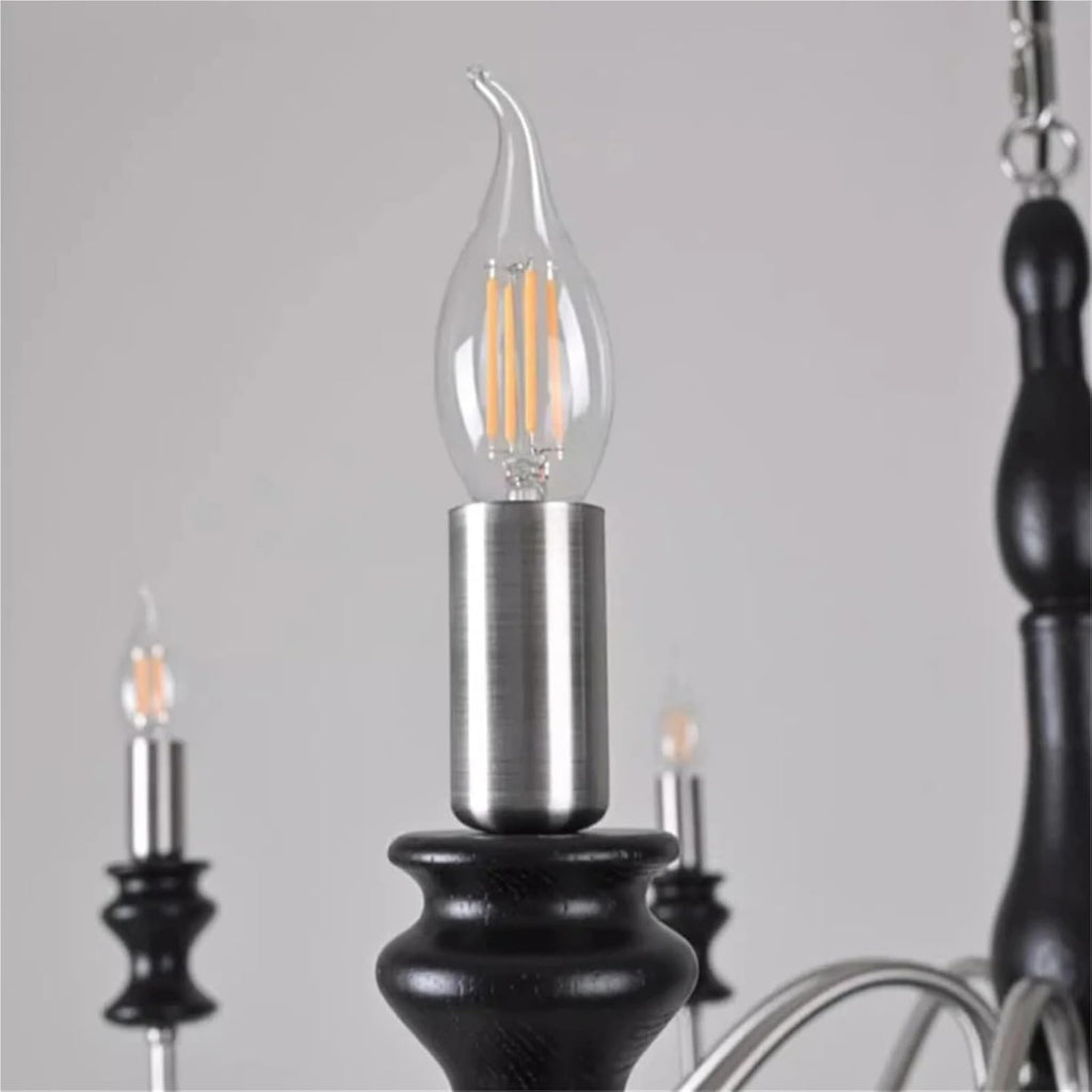 Retro Style E14 Bulb Chandelier Gold Silver Black Metal Dark Wood for Parlor Restaurant Bedroom Lighting,Dining Light Fixtures