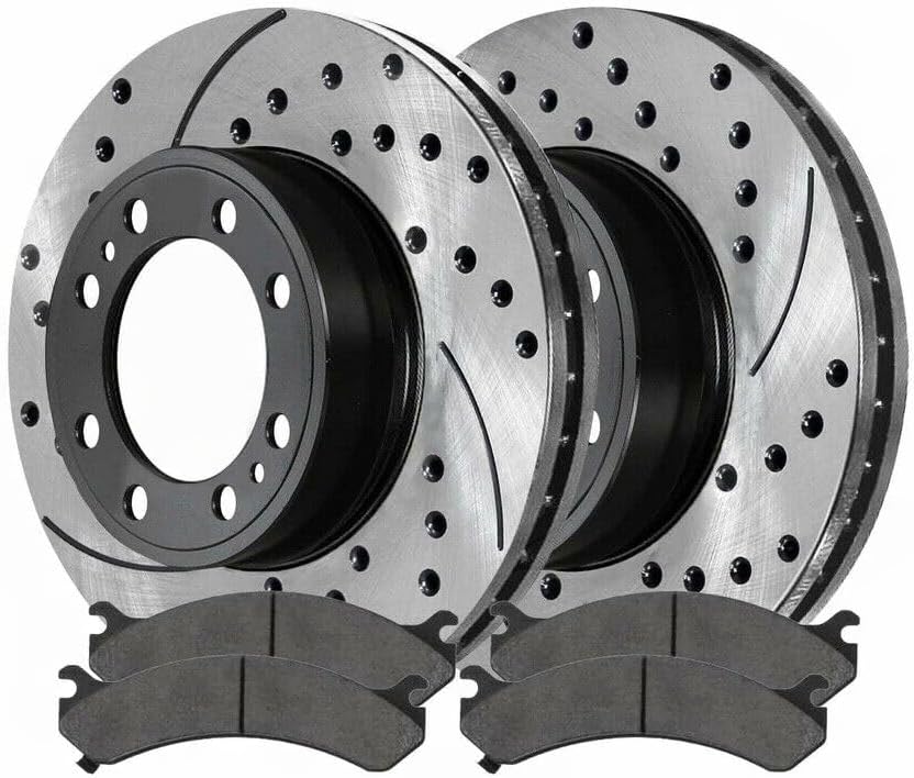 Front Left and Right Side Drilled Slotted Ceramic Kit Replacement Brake Rotors and Pads for Chevy for Silverado 3500/2500HD Classic Scdpr6507465074784