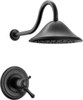 Delta Cassidy 17 Series Dual-Function Thermostatic Rain Shower Faucet Set, Matte Black Rainfall Shower Head and Handle Set, Valve Trim Kit, Matte Black T17T297-BL (Valve Not Included)