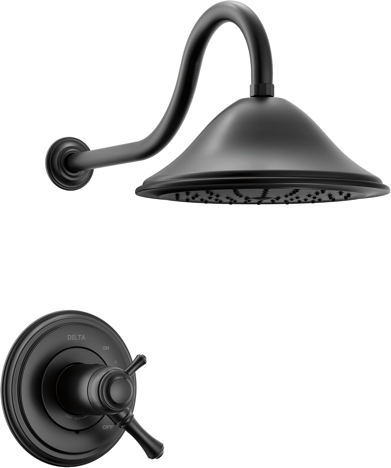 Delta Cassidy 17 Series Dual-Function Thermostatic Rain Shower Faucet Set, Matte Black Rainfall Shower Head and Handle Set, Valve Trim Kit, Matte Black T17T297-BL (Valve Not Included)