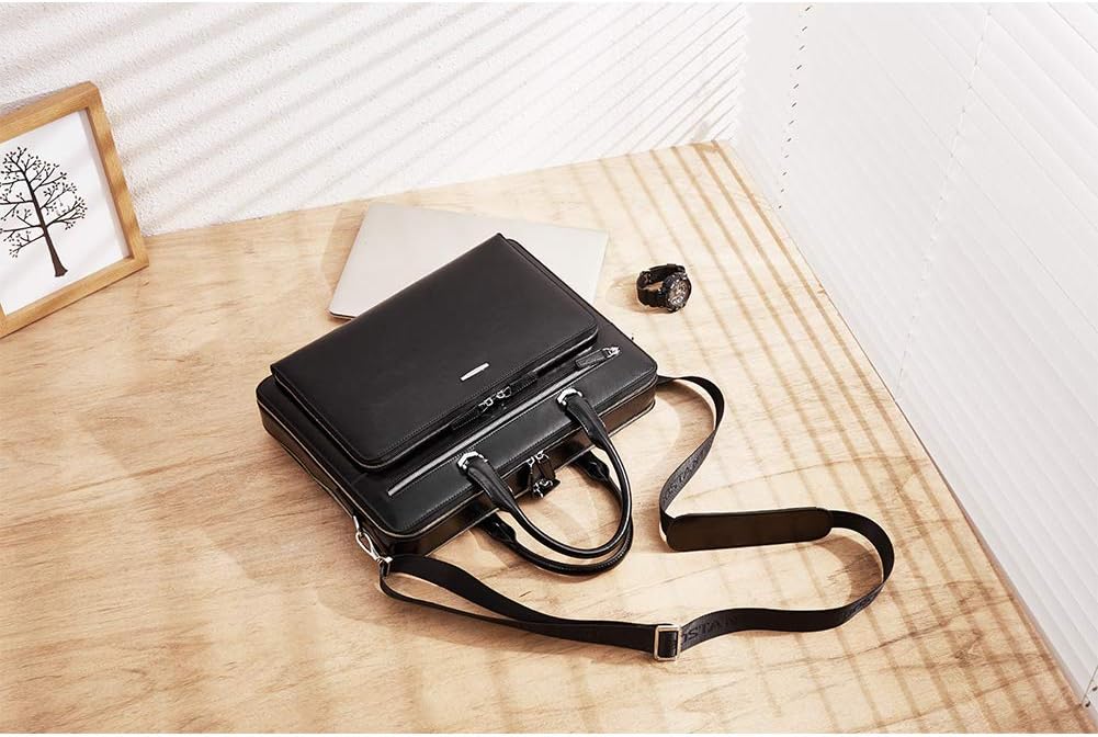 BOSTANTEN Briefcases for Men Messenger Bag Genuine Leather Laptop Bag 15.6 inch Office Work Tote for Buisness Travel