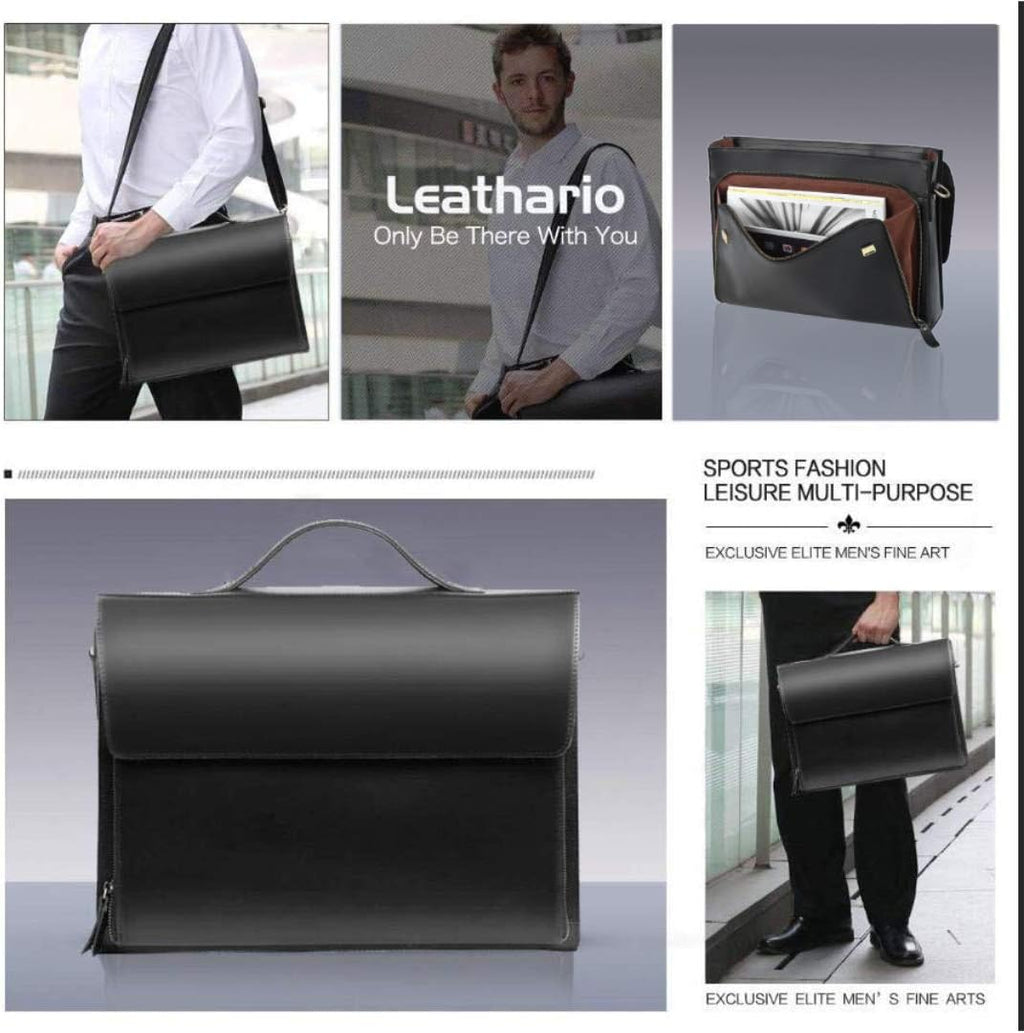 Leathario Leather Briefcase for Men Leather Laptop Bag Shoulder Messenger Bag Business Work Bag