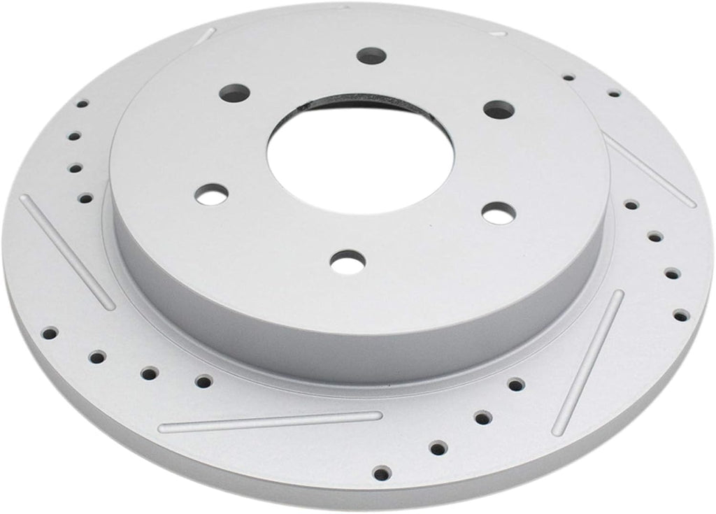 TRQ Performance Rear Brake Pad and Rotor Set Ceramic Coated Drilled Slotted Vented Rotors Calipers Compatible with 04-10 Infiniti QX56 05-15 Nissan Armada 2004 Nissan Pathfinder Armada 04-15 Titan