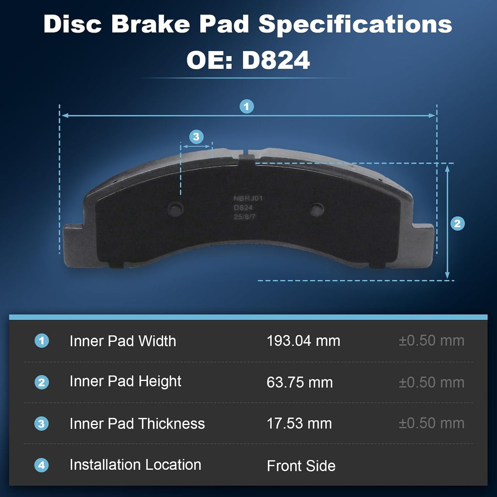 Front Drilled and Slotted Disc Brake Rotors & Ceramic Brake Pads Kit Fit for Ford 2000-2005 Excursion, 1999-2004 F-250, 1999-2004 F-350 4WD #54078 D824