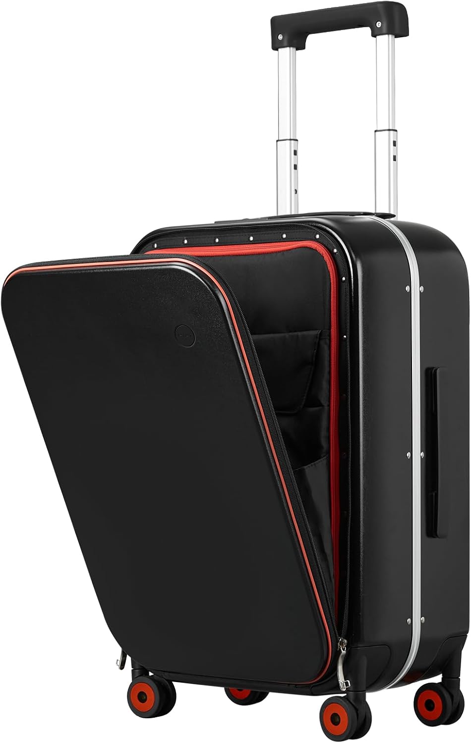 mixi Carry On Luggage, 20'' Suitcase with Front Pocket, Travel Rolling Luggage Aluminum Frame PC Hardside with Spinner Wheels & TSA Lock and Cover - Black