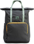INUK Roll Top Backpack with Laptop Compartment, Gray with Mint Green Handles and Yellow Zipper Trim, Travel and Work Bag
