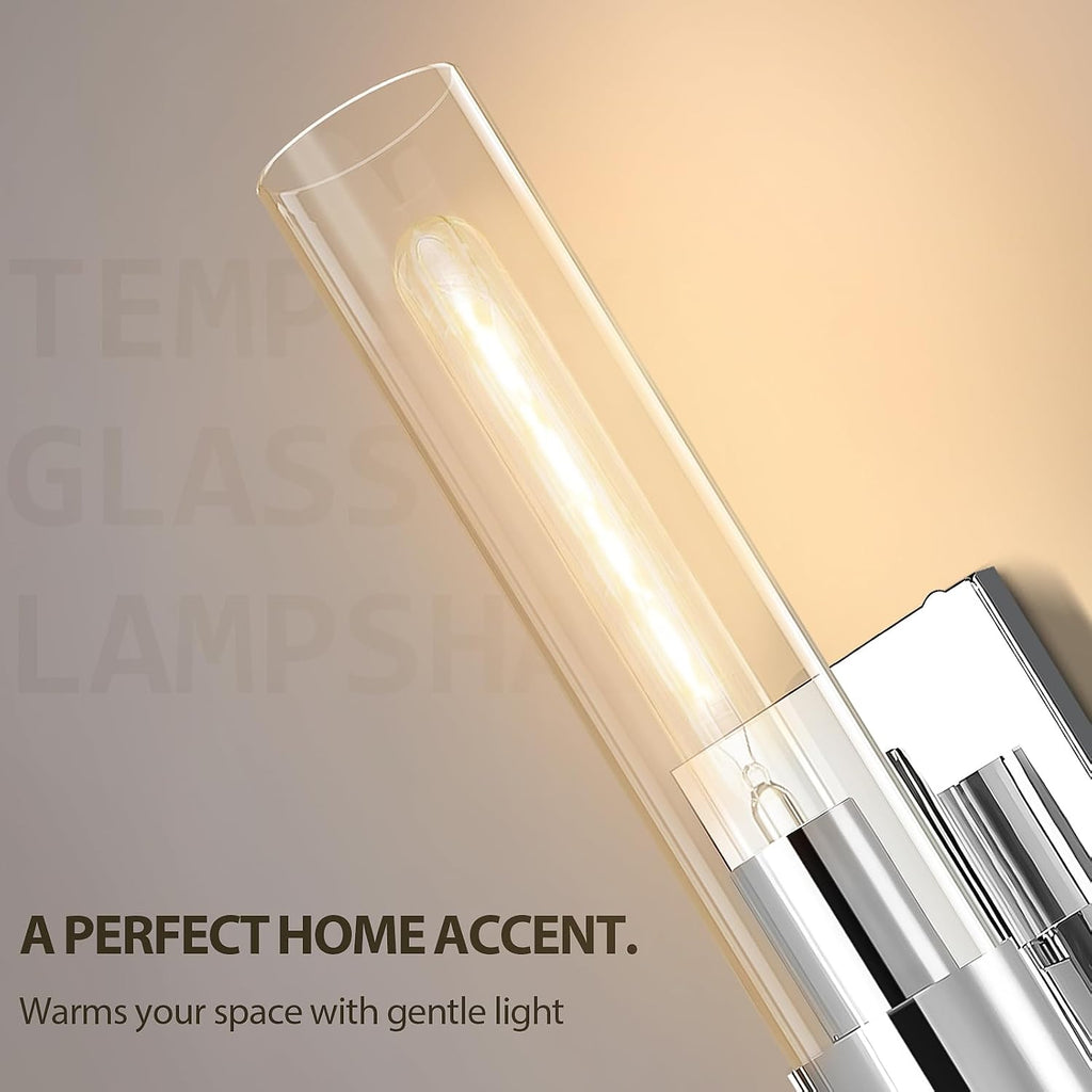 Chrome Wall Sconces, 22.8' Bathroom Sconces, Indoor Sconces Wall Lighting Up and Down, Nickel Wall Sconce Dimmable, Vanity Lights Fixtures with Tube, Glass Sconce for Bedroom, Staircase