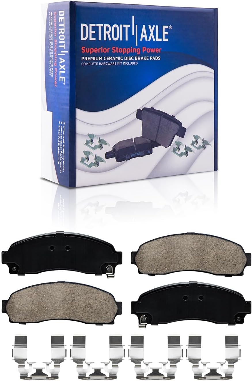Detroit Axle - Brake Kit for 2002-2005 Ford Explorer Mercury Mountaineer Front and Rear Brake Rotors and Ceramic Brakes Pads 2003 2004 Front Wheel Bearing Hubs Replacement