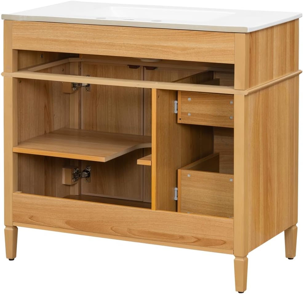 36 Inch Bathroom Vanity with Sink, Single Sink Bathroom Vanities, Gold Handles Bathroom Sink Cabinet (Wood)