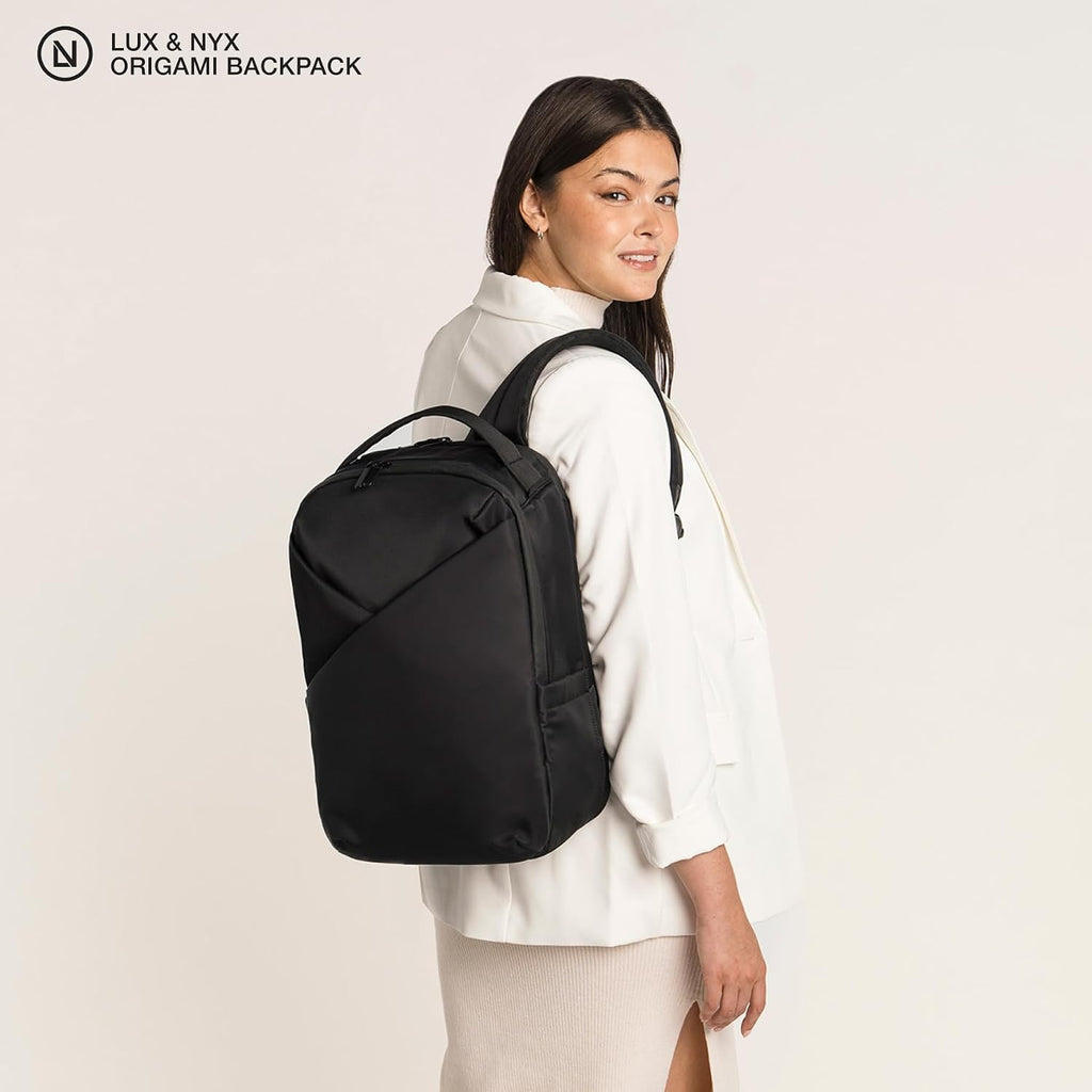Lux & Nyx Origami Laptop Backpack for Work and Travel - Fits 16' MacBook Pro - Lightweight Business Bag - Men and Women (Black)