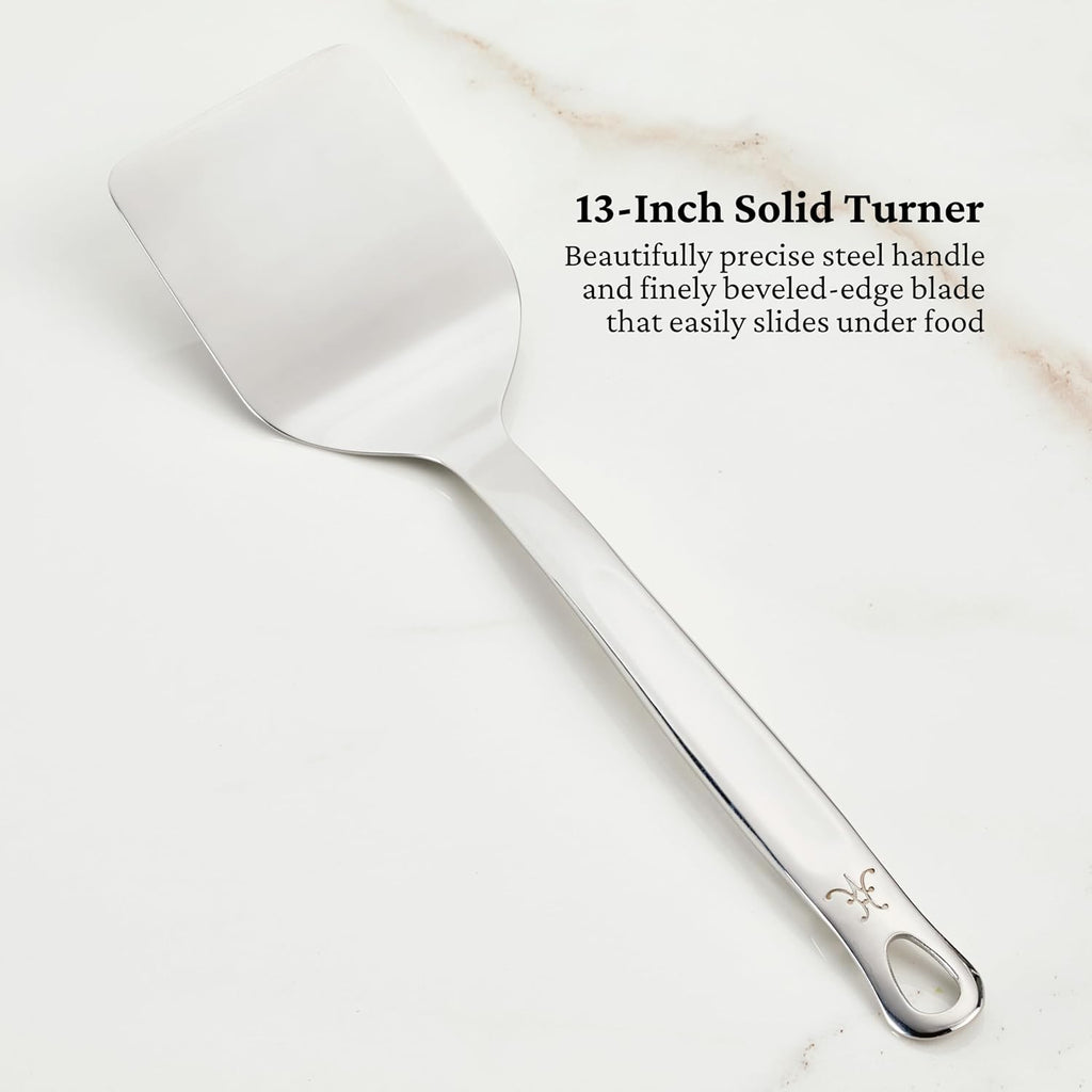 Hestan Provisions Chef's Tools, Essential Set (5-Piece), Stainless Steel Solid Spoon, Ladle, Pasta Fork, Turner/Spatula, Fish Spatula