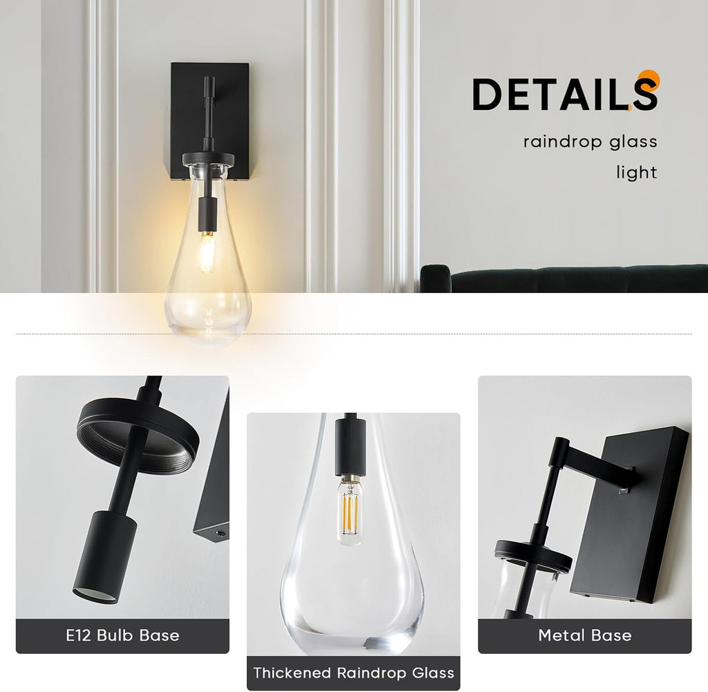 17' L Wall Sconces,Black Wall Lights Fixtures Bathroom Vanity Light Morden Wall Sconce Raindrop Wall Lamps for Living Room,Bedroom,Hallway,Stairs,Indoor