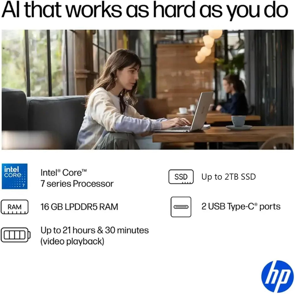 HP OmniBook 5 Flip 2-in-1 Business Laptop - 14' 2K Touchscreen Laptop - Intel Core 7-16GB LPDDR5 RAM - 2TB SSD - 5MP IR Camera | Wi-Fi 6E | Microsoft Copilot | Windows 11 Pro - Glacier Silver