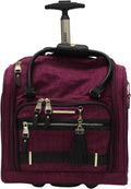 Steve Madden Designer 15 Inch Carry on Suitcase- Small Weekender Overnight Business Travel Luggage- Lightweight 2- Rolling Spinner Wheels Under Seat Bag for Women (Peek-A-Boo Purple)