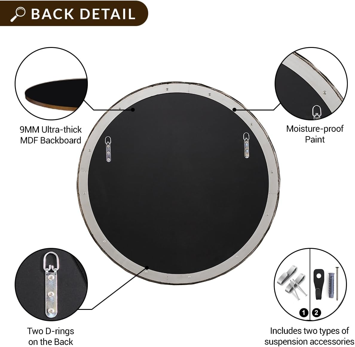 ANDY STAR 30 Inch Bathroom Hammered Round Mirrors, Silver Hand-Forged Circle Wall Mirrors with Metal Frame, Antique Round Mirror for Wall, Livingroom, Entryways, Solid Steel, Anti-Rust
